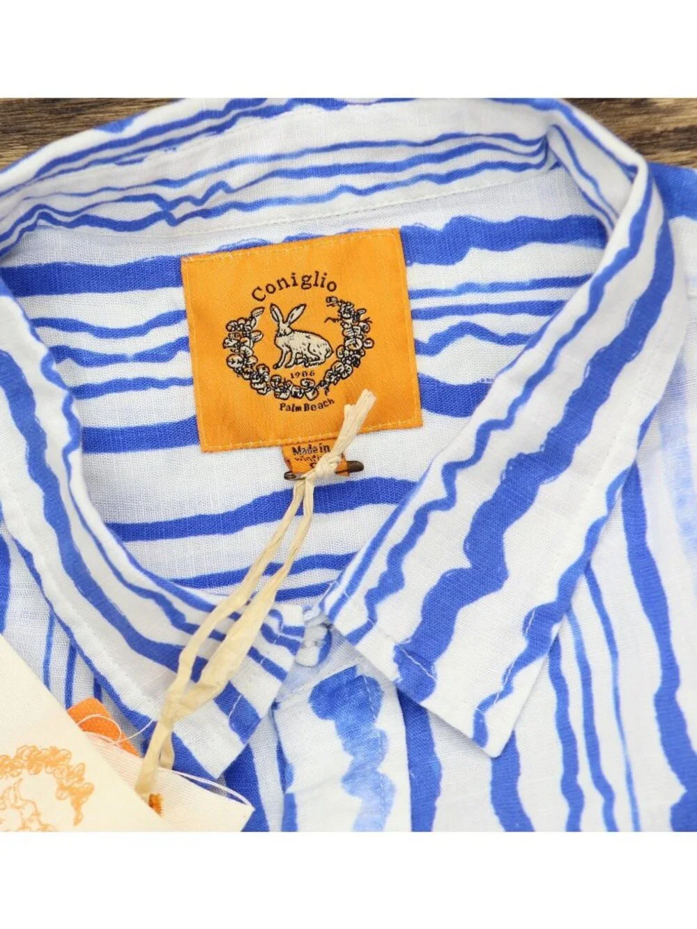 NWT Coniglio Palm Beach Linen Blend Short Sleeve Shirt Wiggle Blue